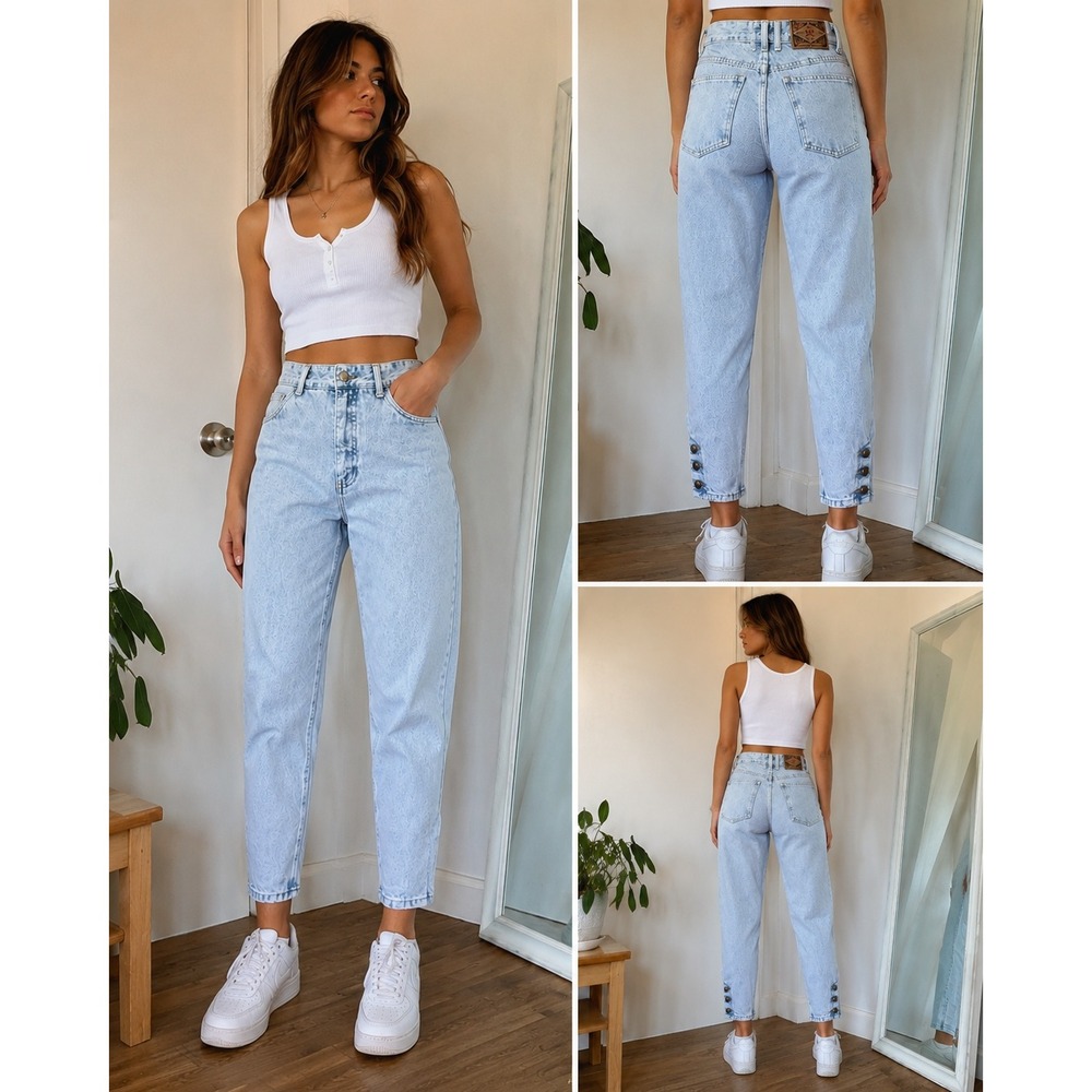 Express EXP Jeans Vintage High Waist Tapered acid Wash Snap Ankle Denim 80s 90s